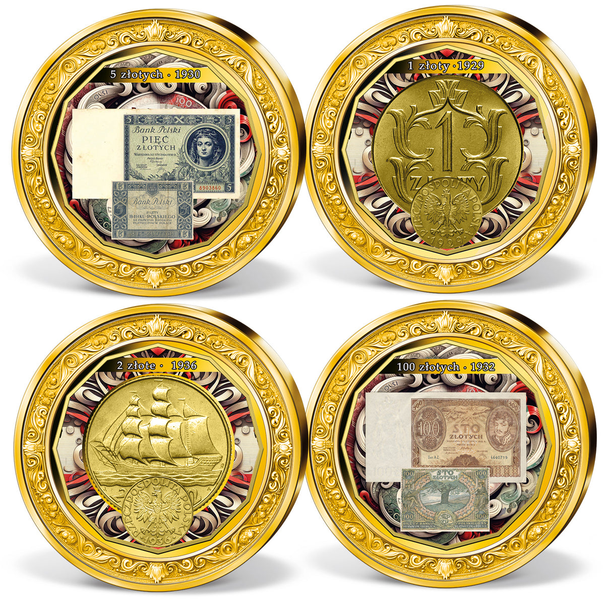 Zdjęcie produktu "100 lat złotego" - 24 medale platerowane złotem